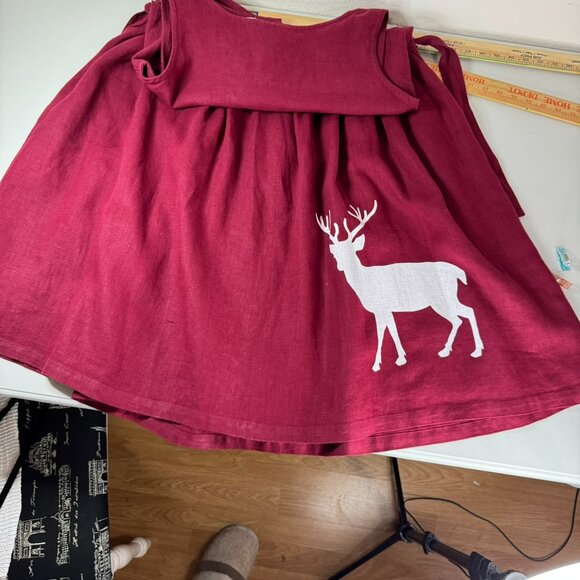 Palava Maroon Red Linen Dress with White Deer Print  |SZ: M | Sleeveless - Picture 3 of 14